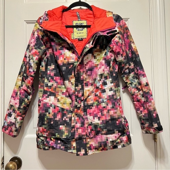 Women BURTON DRYRIDE Pink Pixilated Cadence Snowboard Hooded XXS Ski Snow Jacket - Picture 4 of 13